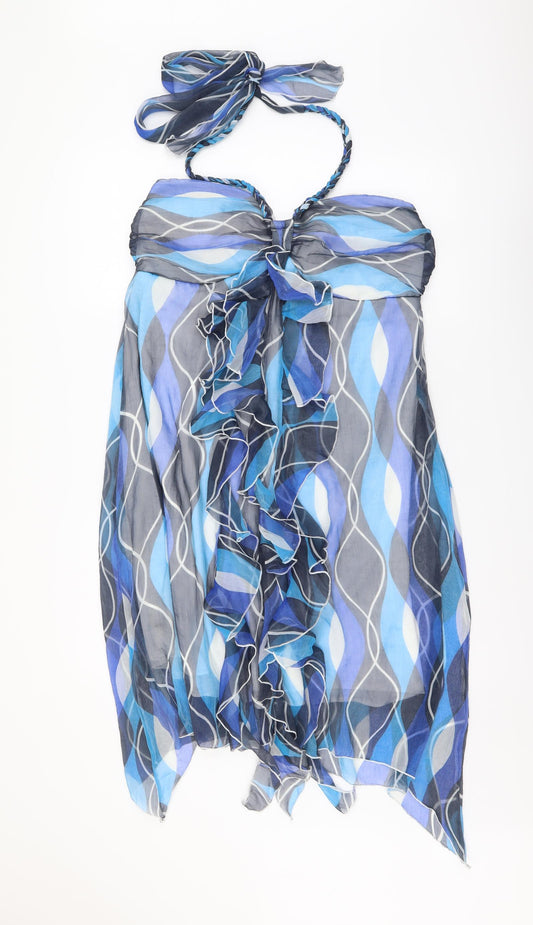 Purple Womens Blue Geometric Polyester Tank Dress Size XL Halter Pullover