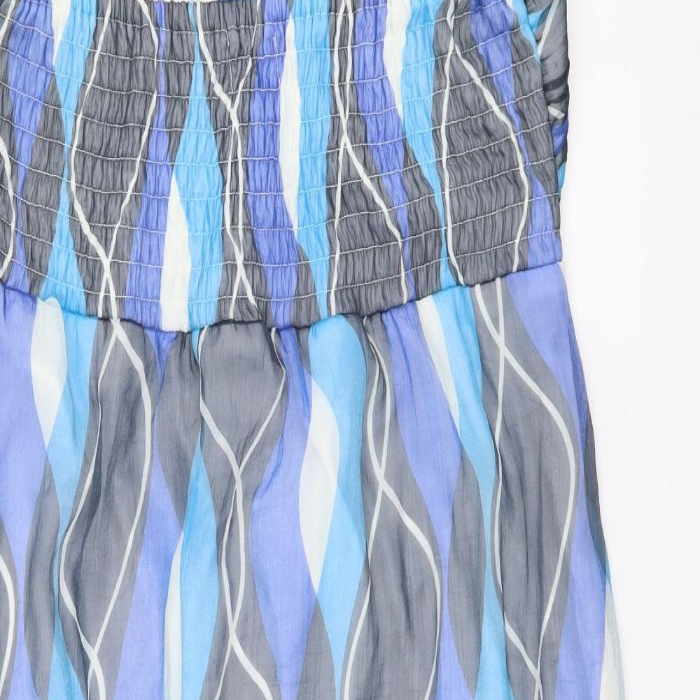 Purple Womens Blue Geometric Polyester Tank Dress Size XL Halter Pullover