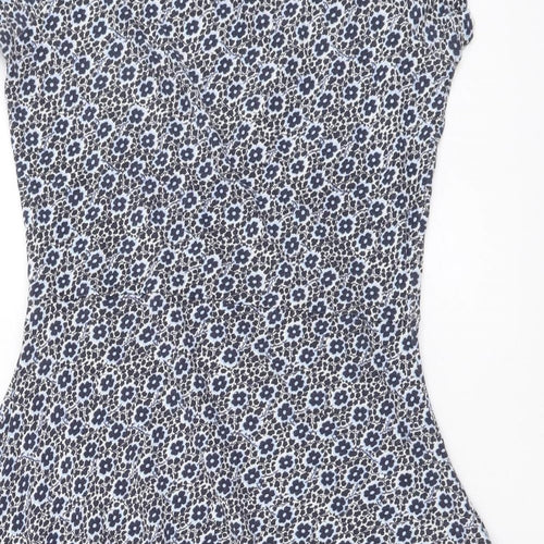 Easy Wear Womens Blue Floral Cotton Mini Size S Boat Neck Pullover