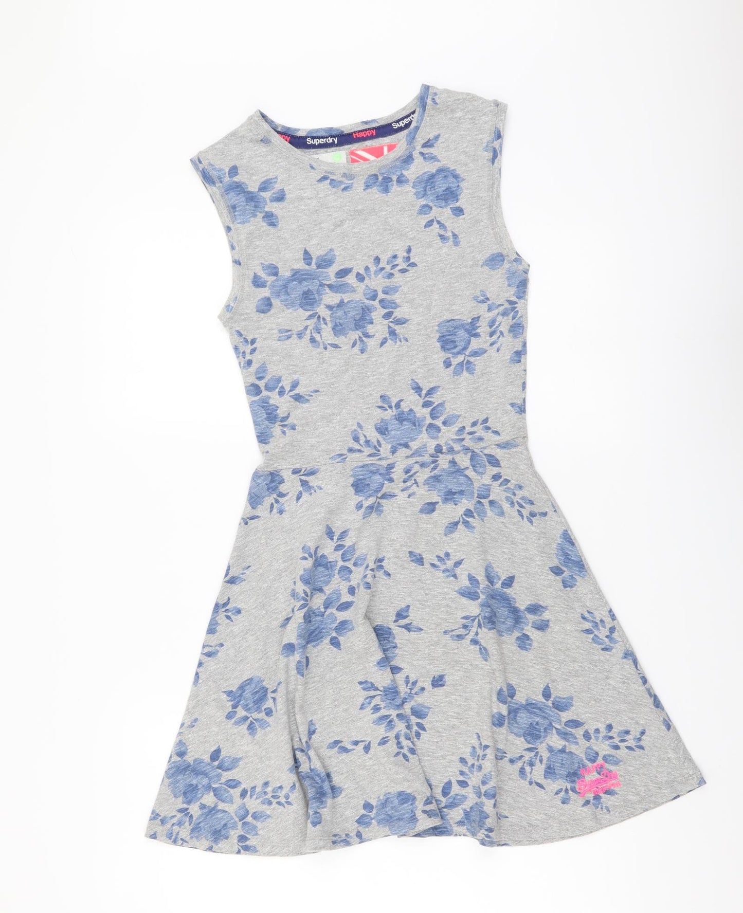 Superdry Womens Grey Floral Cotton A-Line Size XS Round Neck Pullover