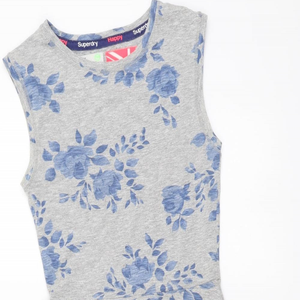 Superdry Womens Grey Floral Cotton A-Line Size XS Round Neck Pullover
