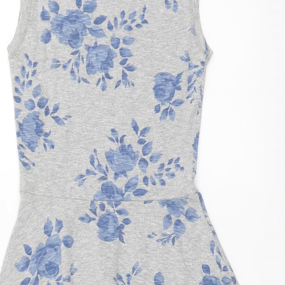 Superdry Womens Grey Floral Cotton A-Line Size XS Round Neck Pullover