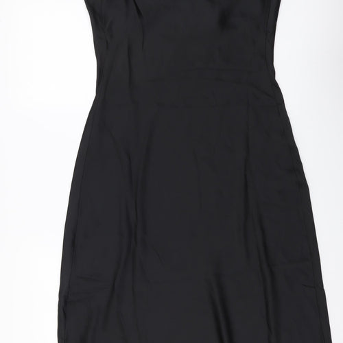 Boohoo Womens Black Polyester Slip Dress Size 14 V-Neck Pullover