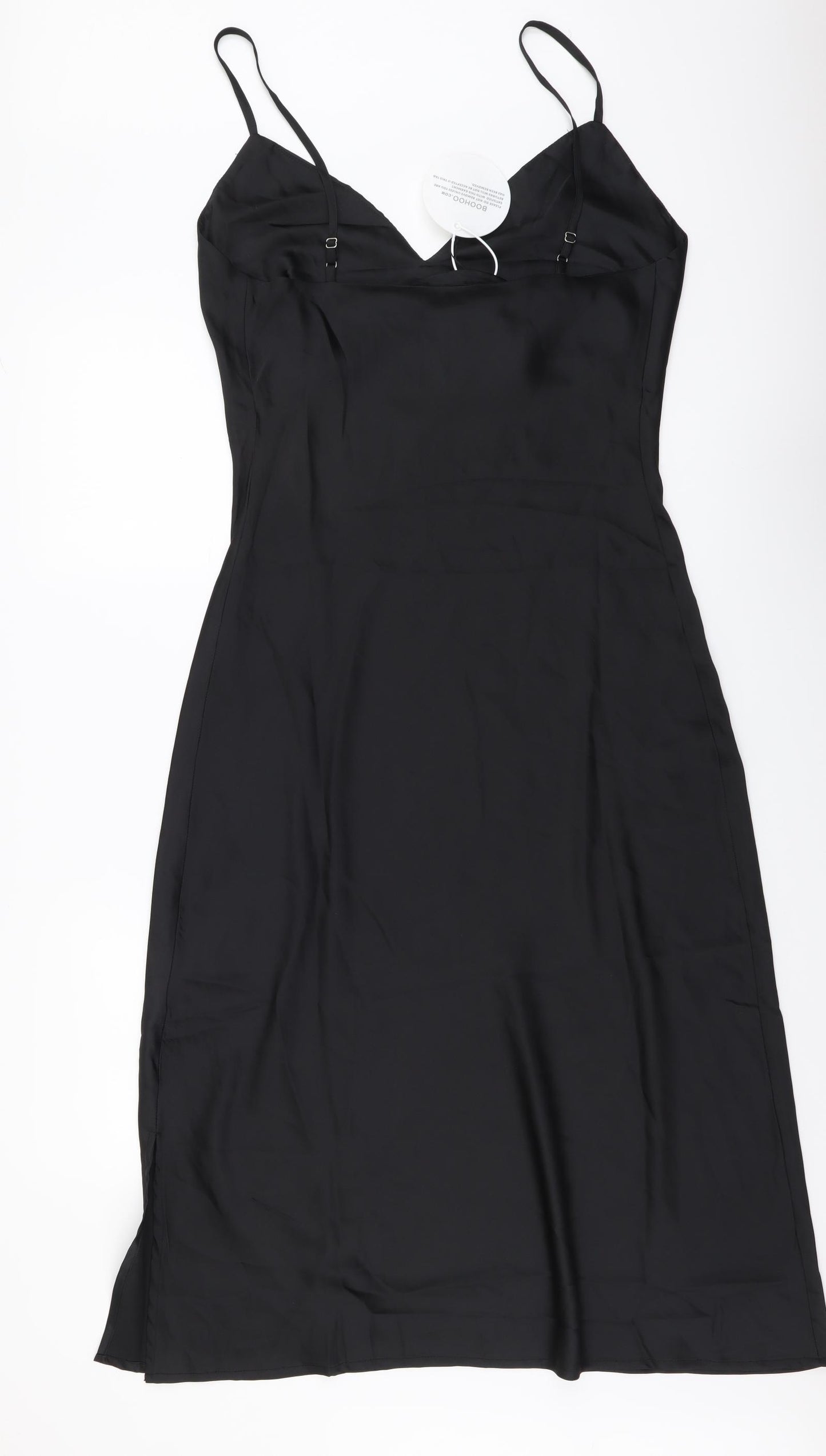 Boohoo Womens Black Polyester Slip Dress Size 14 V-Neck Pullover