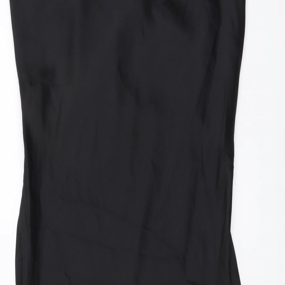 Boohoo Womens Black Polyester Slip Dress Size 14 V-Neck Pullover