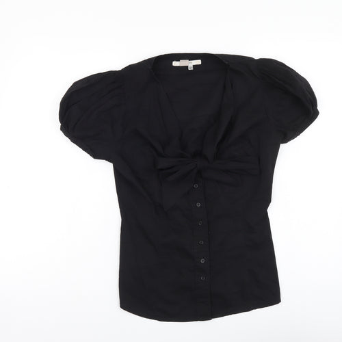 Zara Womens Black Cotton Basic Button-Up Size XS V-Neck