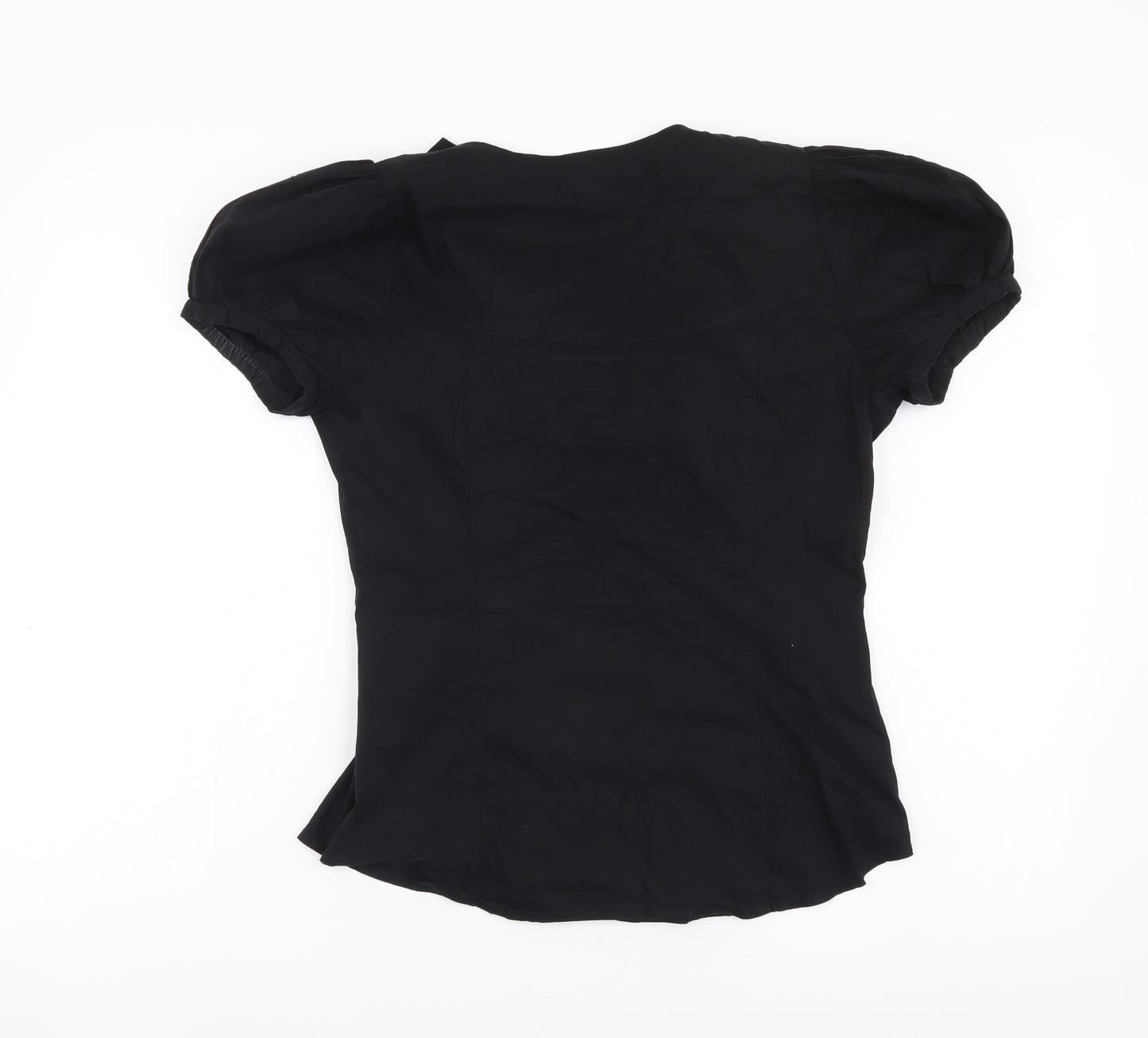 Zara Womens Black Cotton Basic Button-Up Size XS V-Neck