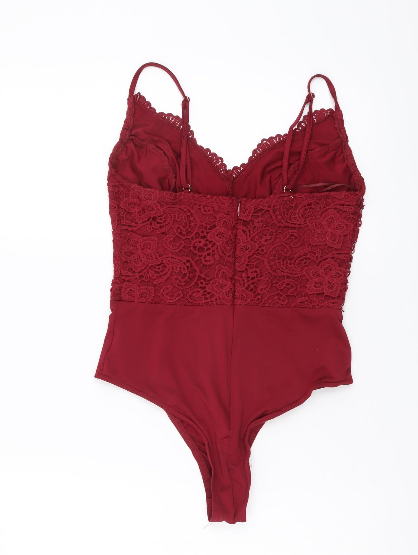 Boohoo Womens Red Polyester Bodysuit One-Piece Size S Snap