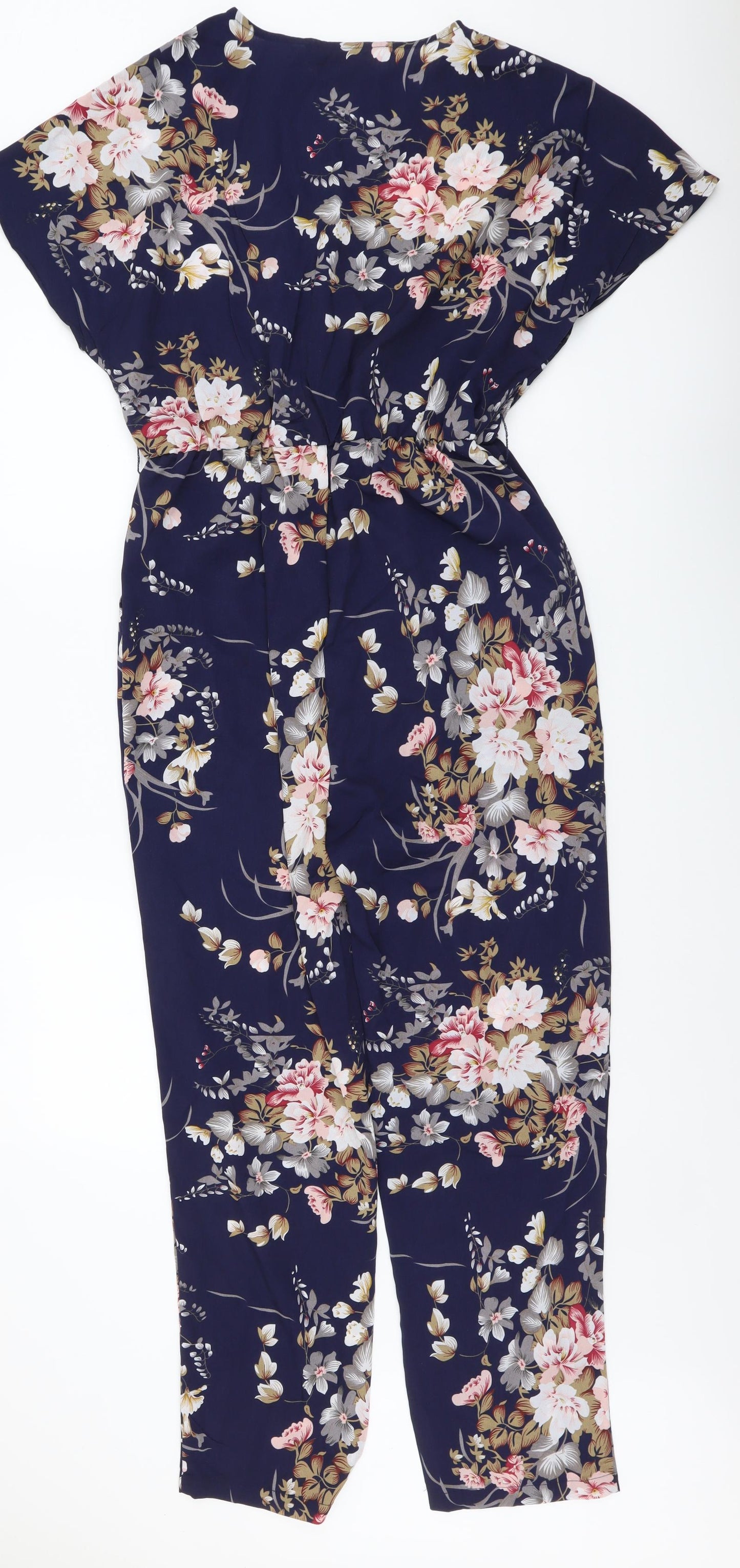 SheIn Womens Blue Floral Polyester Jumpsuit One-Piece Size M Pullover