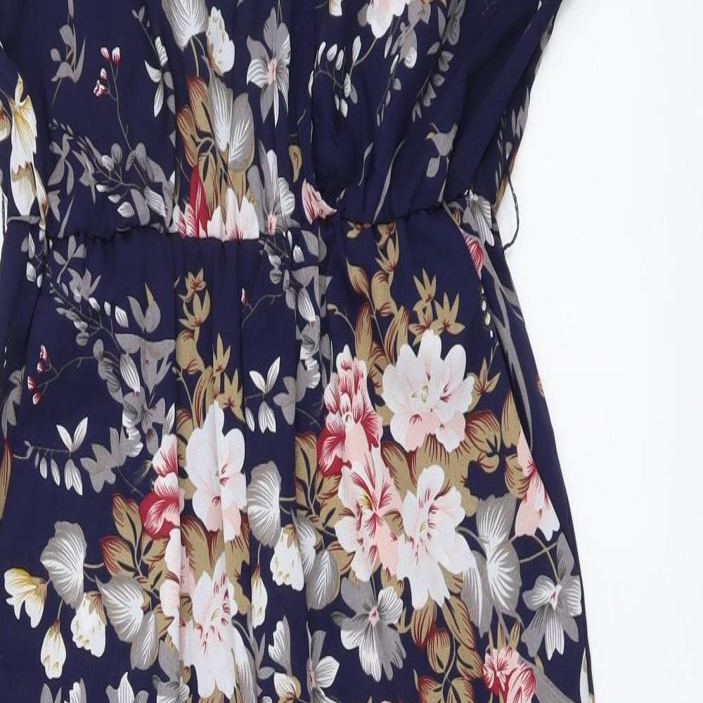 SheIn Womens Blue Floral Polyester Jumpsuit One-Piece Size M Pullover