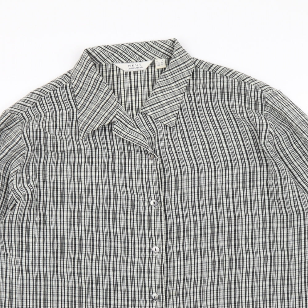 NEXT Womens Black Plaid Polyester Basic Button-Up Size 14 Collared