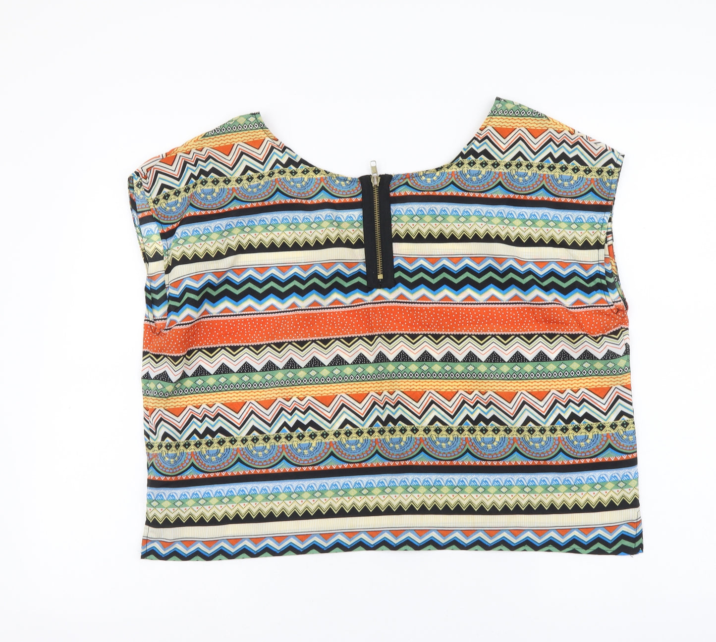 Miso Womens Multicoloured Geometric Polyester Basic Blouse Size 14 Scoop Neck