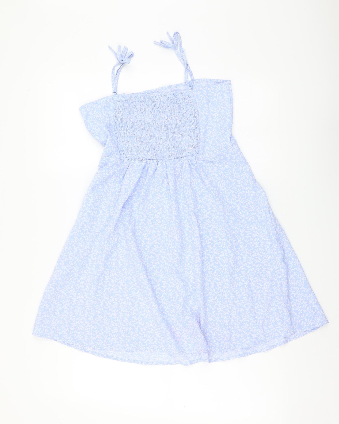 SheIn Girls Blue Floral Polyester A-Line Size 11-12 Years Square Neck Pullover