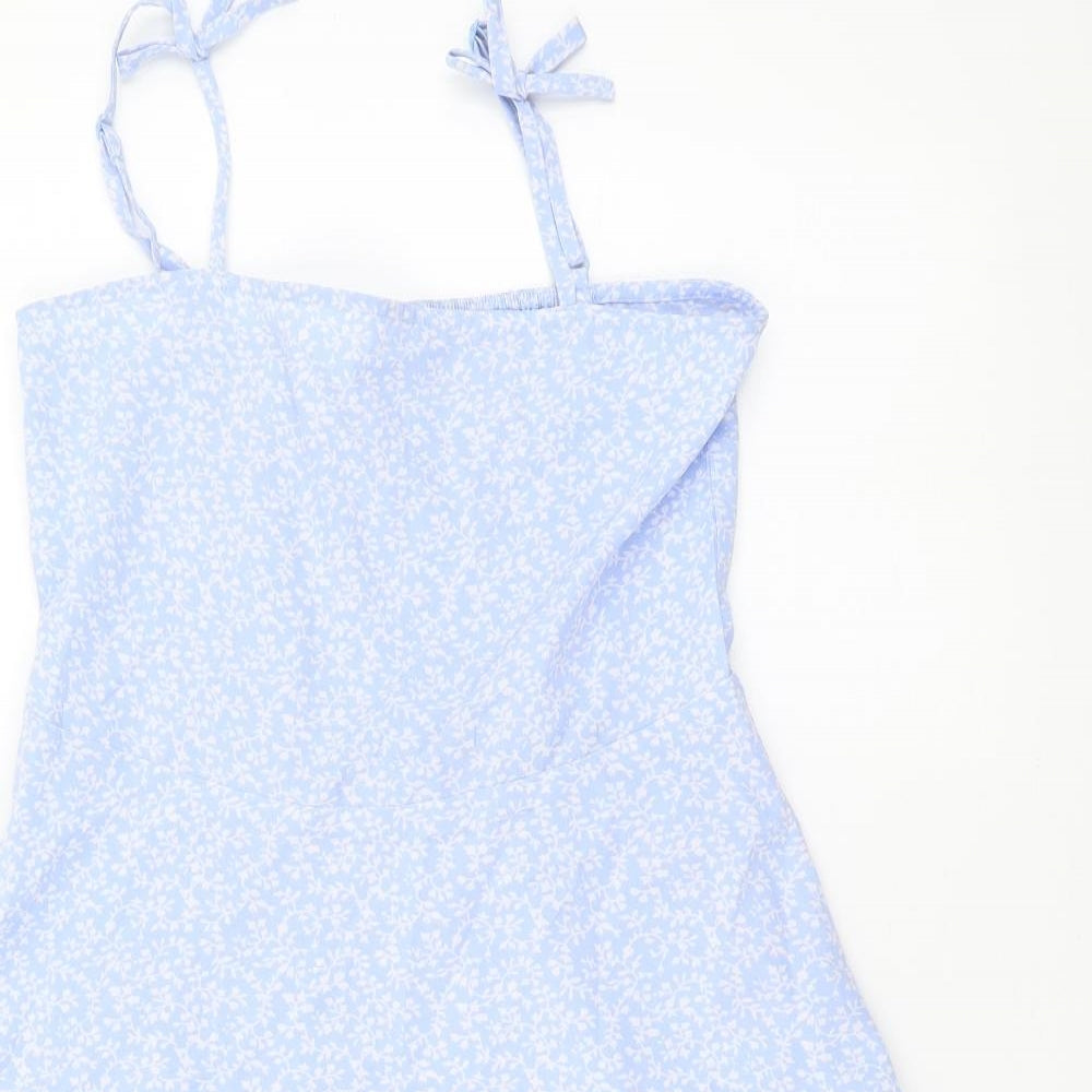 SheIn Girls Blue Floral Polyester A-Line Size 11-12 Years Square Neck Pullover