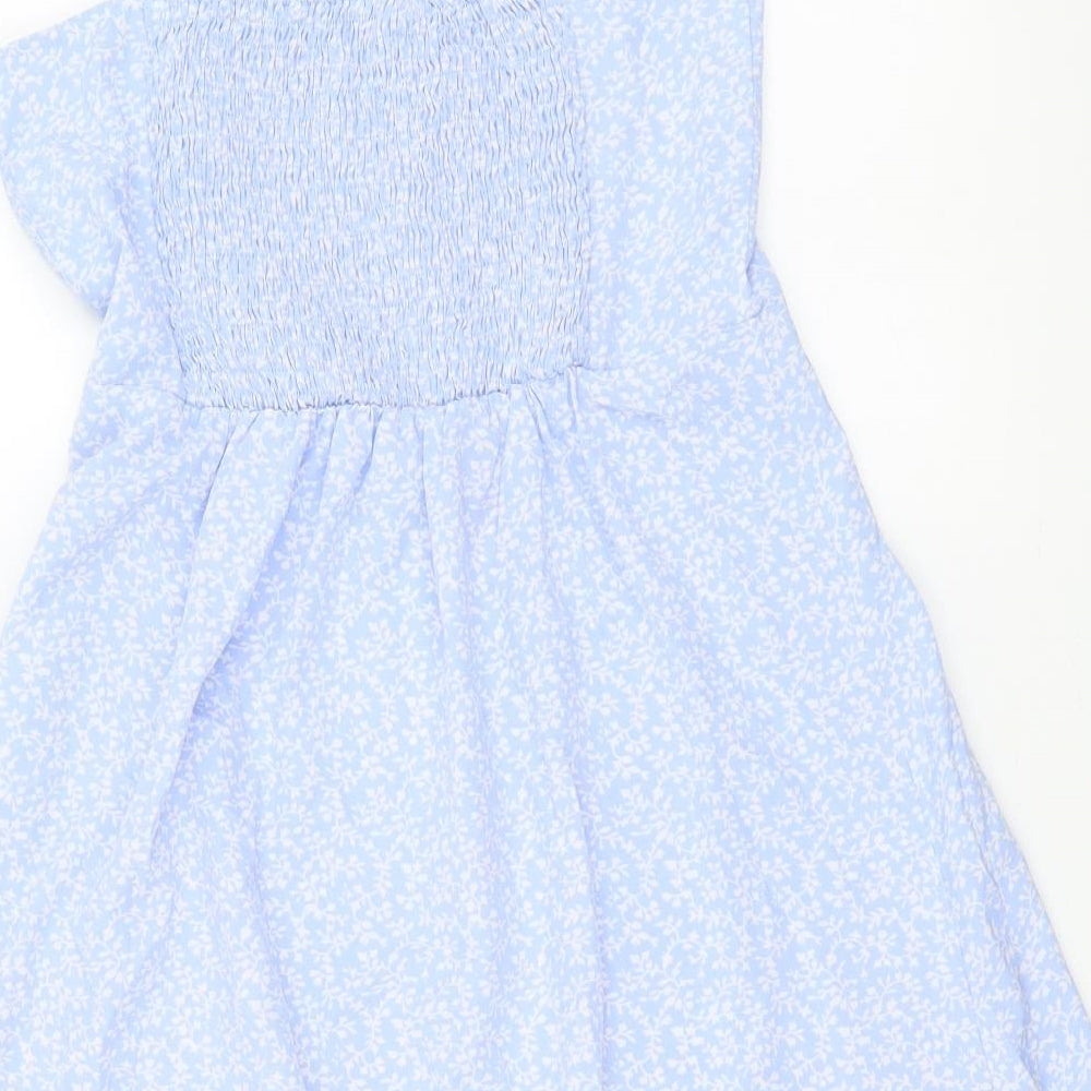SheIn Girls Blue Floral Polyester A-Line Size 11-12 Years Square Neck Pullover