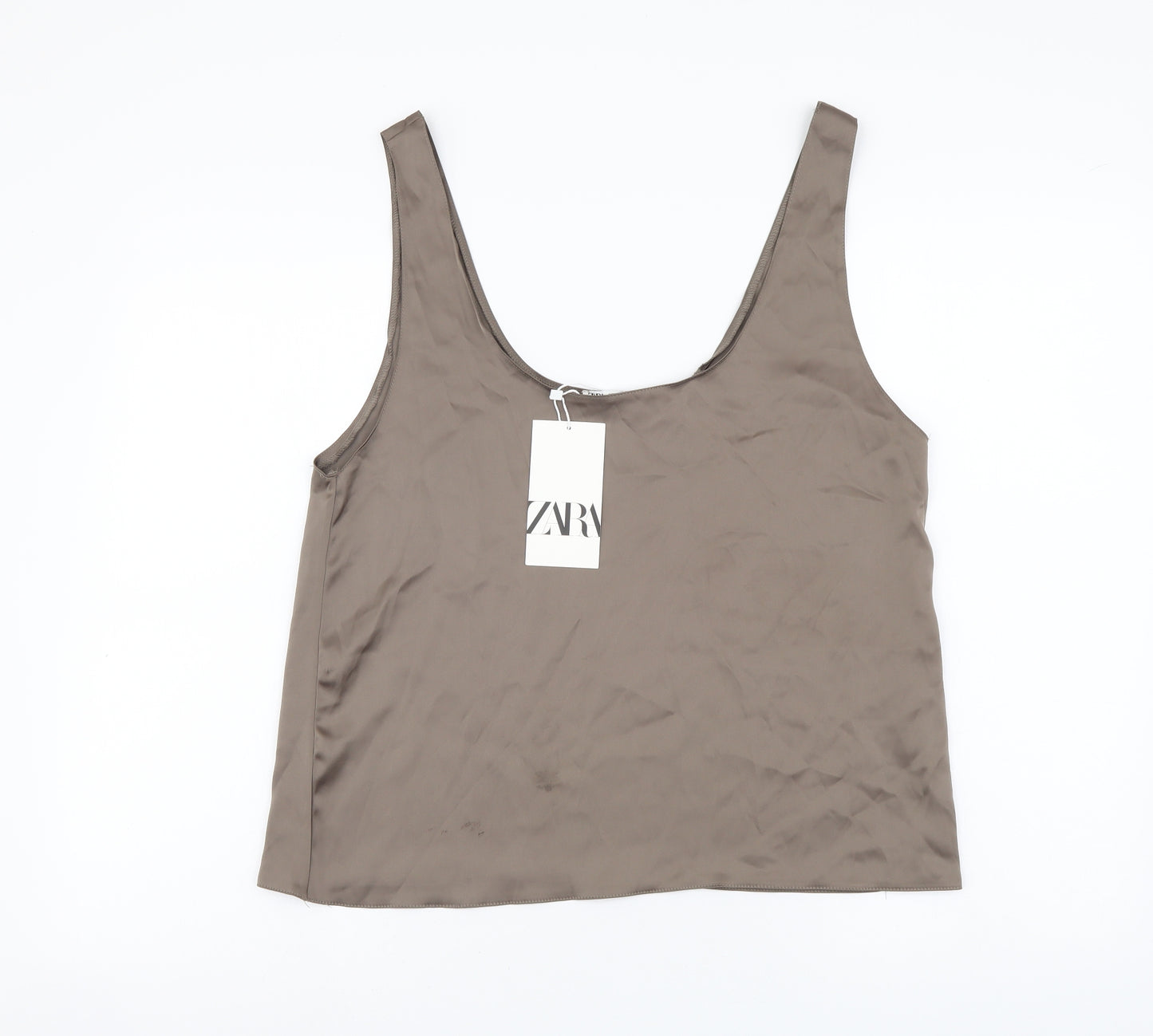 Zara Womens Brown Polyester Basic Tank Size L Scoop Neck