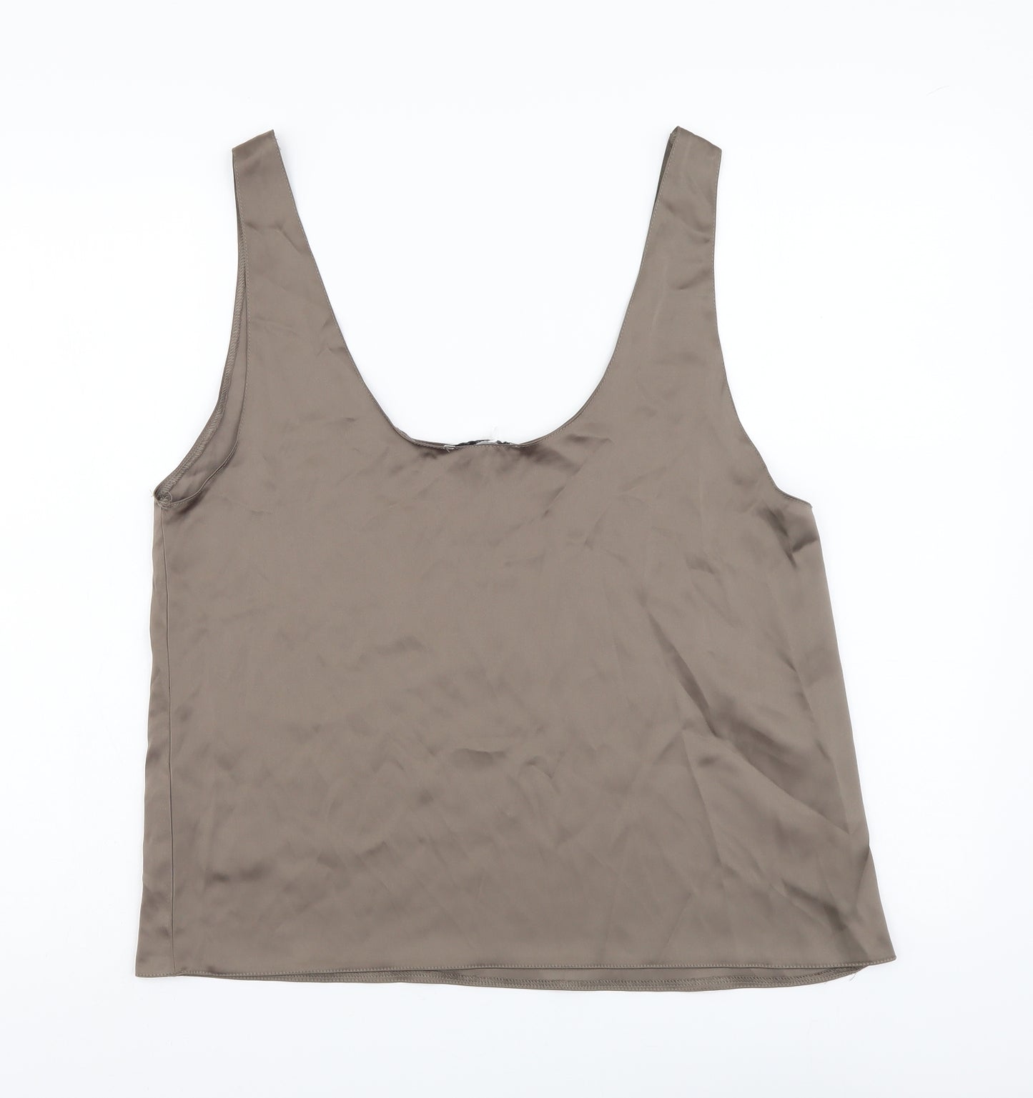 Zara Womens Brown Polyester Basic Tank Size L Scoop Neck