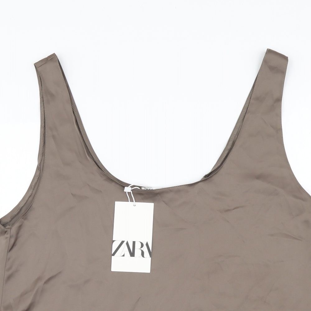 Zara Womens Brown Polyester Basic Tank Size L Scoop Neck