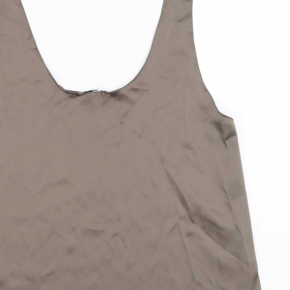 Zara Womens Brown Polyester Basic Tank Size L Scoop Neck