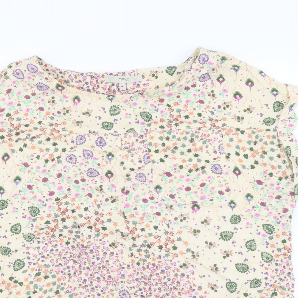 NEXT Womens Multicoloured Floral Viscose Basic T-Shirt Size 14 Round Neck