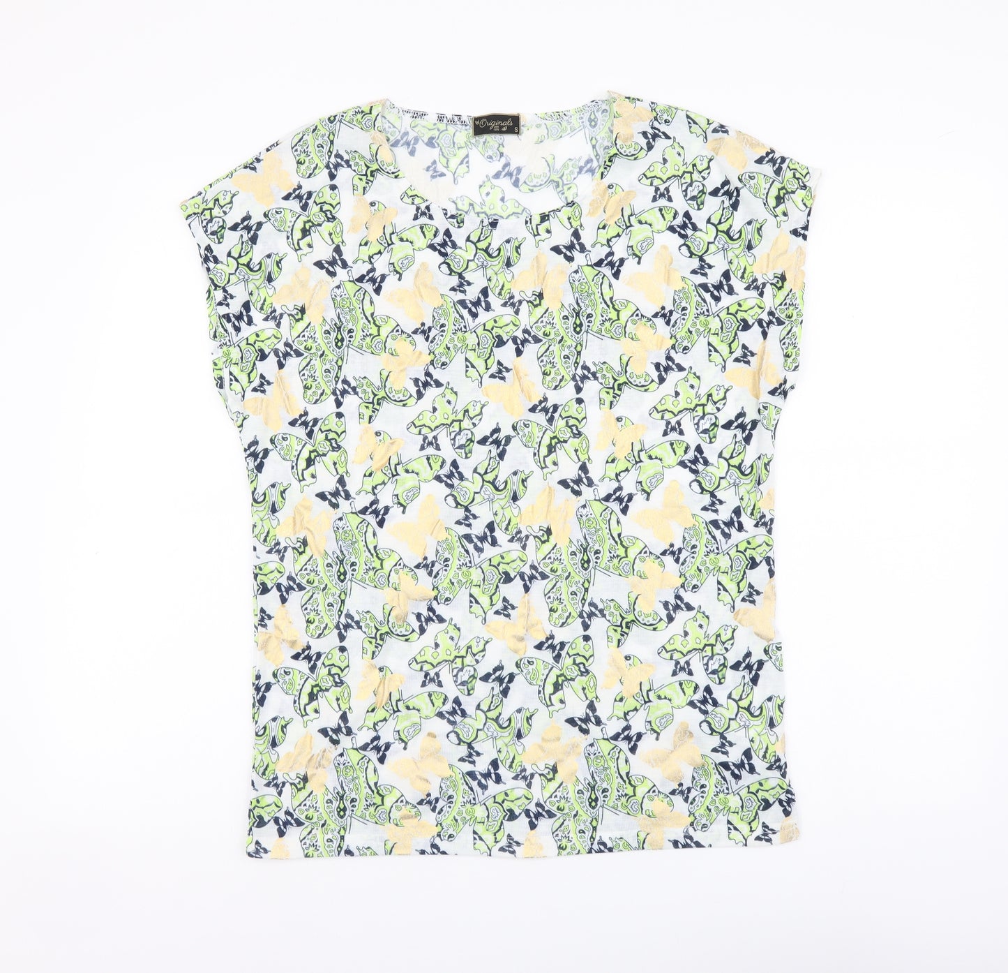 Originals Womens Multicoloured Geometric Polyester Basic T-Shirt Size S Round Neck - Butterfly Pattern
