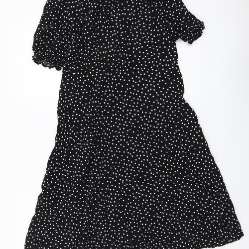 NEXT Womens Black Polka Dot Viscose A-Line Size 10 V-Neck Pullover