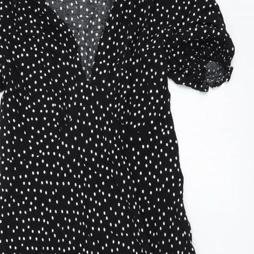 NEXT Womens Black Polka Dot Viscose A-Line Size 10 V-Neck Pullover