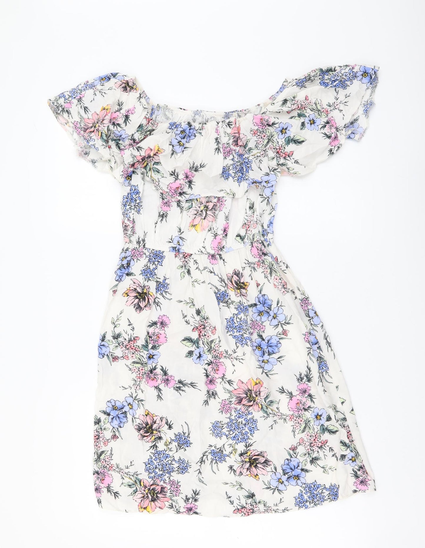 Atmosphere Womens White Floral Viscose A-Line Size 10 Off the Shoulder Pullover