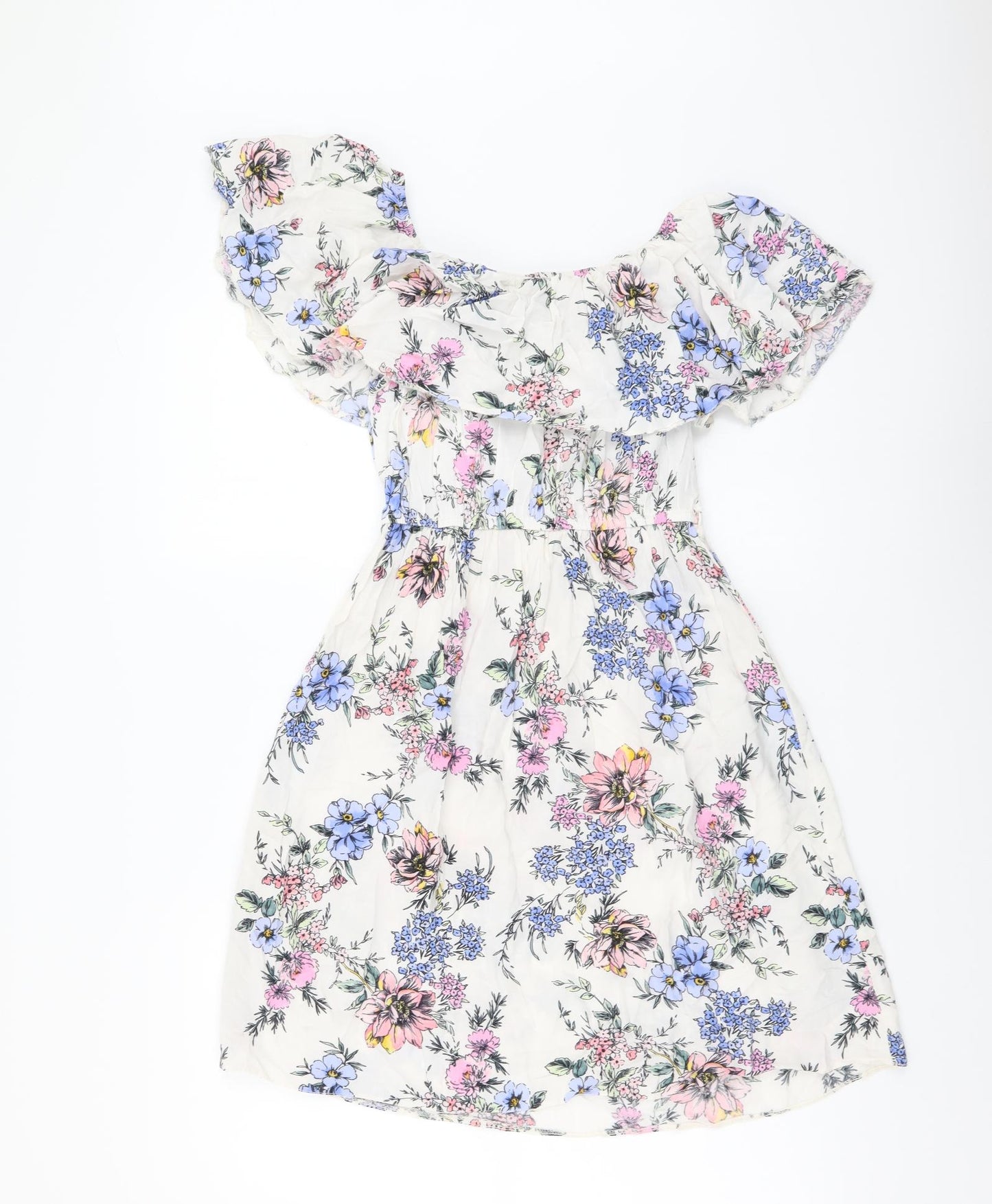 Atmosphere Womens White Floral Viscose A-Line Size 10 Off the Shoulder Pullover