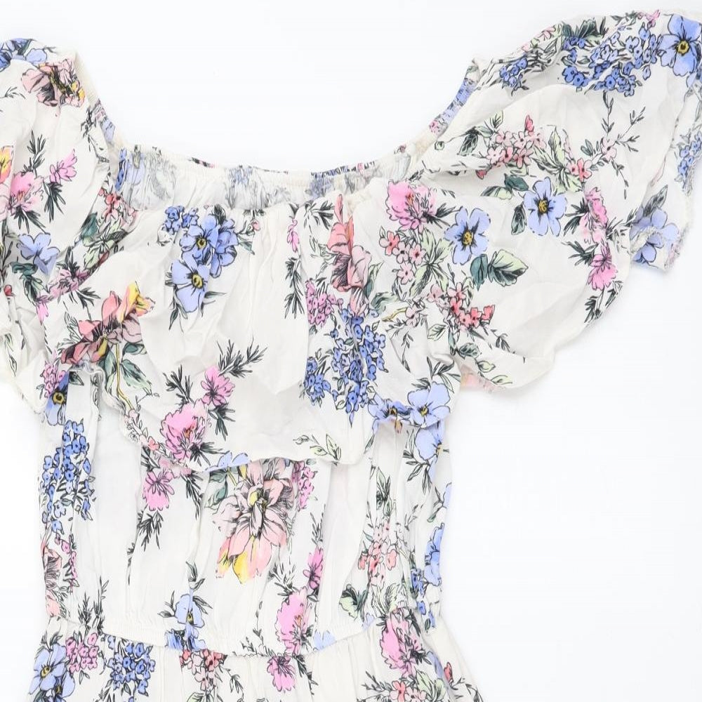 Atmosphere Womens White Floral Viscose A-Line Size 10 Off the Shoulder Pullover