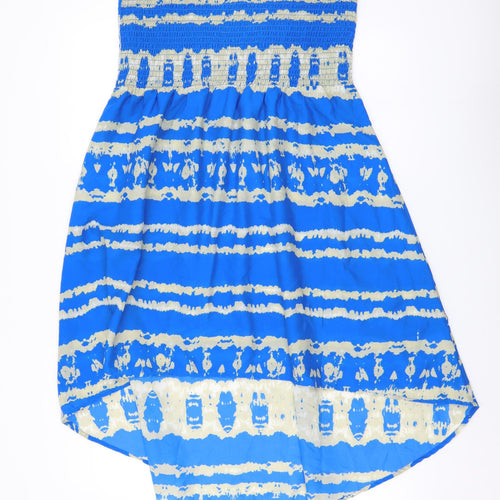 Papaya Womens Blue Geometric Polyester A-Line Size M Off the Shoulder Pullover