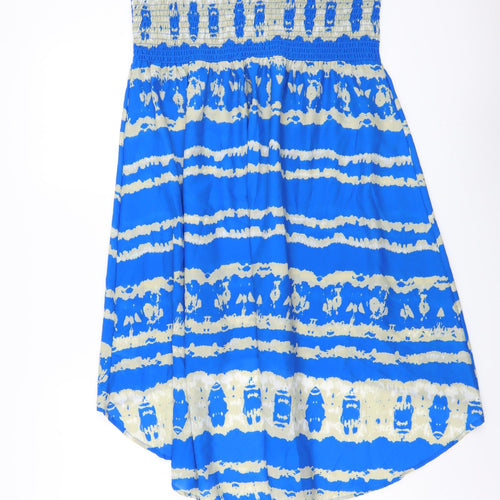 Papaya Womens Blue Geometric Polyester A-Line Size M Off the Shoulder Pullover