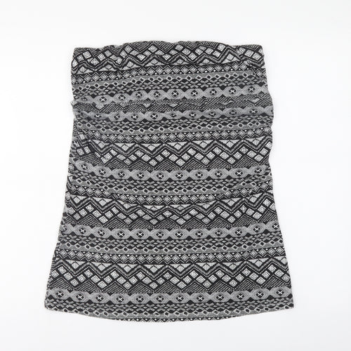 Preworn Womens Black Geometric Cotton Basic Tank Size 16 Off the Shoulder