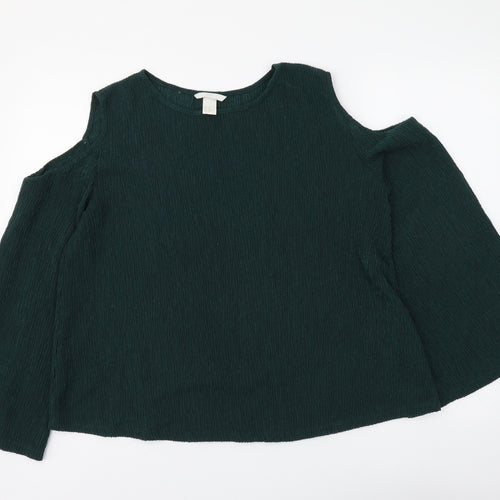 H&M Womens Green Polyester Basic Blouse Size XS Round Neck - Cold Shoulder