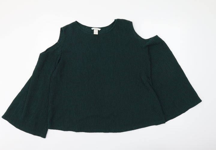 H&M Womens Green Polyester Basic Blouse Size XS Round Neck - Cold Shoulder
