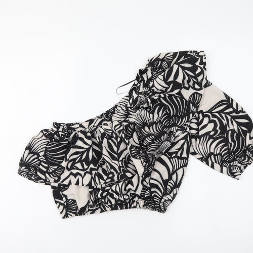 Topshop Womens Black Geometric Polyester Cropped Blouse Size 8 One Shoulder