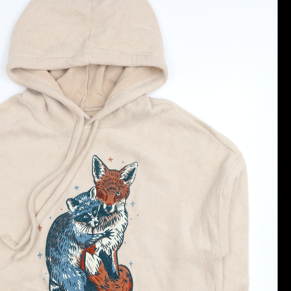 The Happiest Fox Womens Beige Polyester Pullover Hoodie Size M Pullover - Happy Racoon & Fox