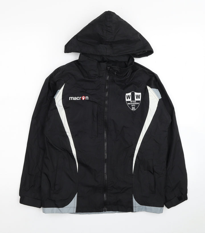 Macron Boys Black Colourblock Windbreaker Coat Size 2XS Zip - Wyke Wanderers AFC