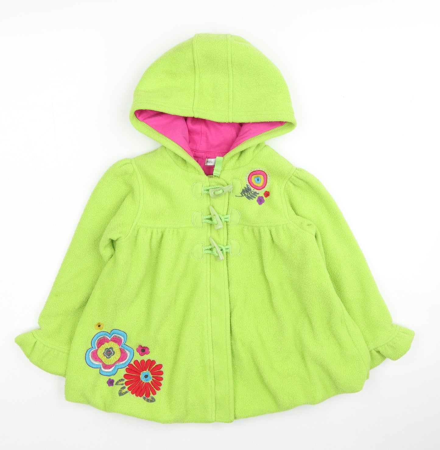 Marks and Spencer Girls Green Pea Coat Coat Size 4-5 Years Zip - Flowers