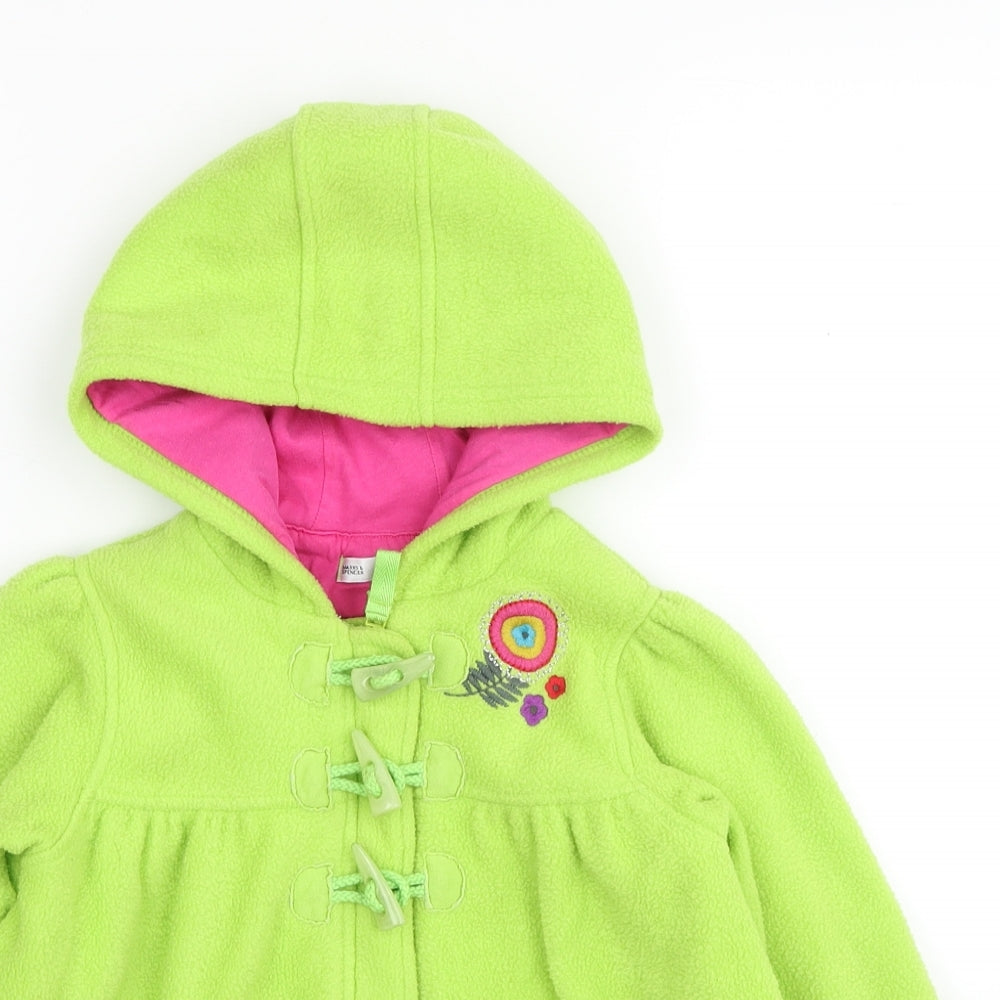 Marks and Spencer Girls Green Pea Coat Coat Size 4-5 Years Zip - Flowers