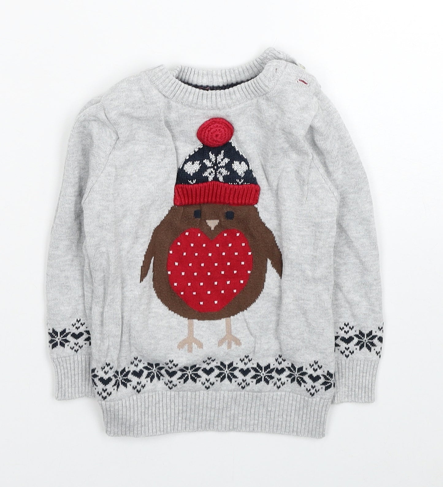 Young Dimension Girls Grey Geometric Cotton Pullover Jumper Size 12-18 Months Pullover - Winter Robin