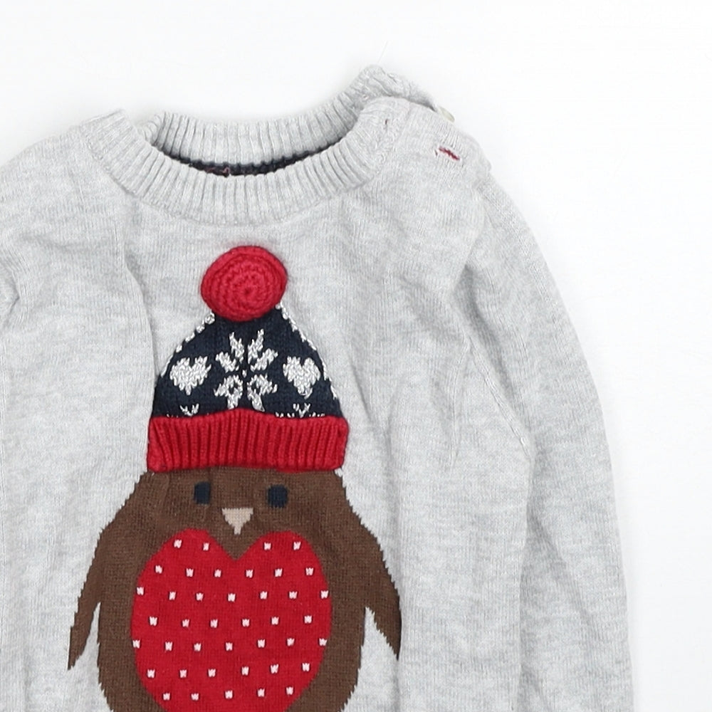 Young Dimension Girls Grey Geometric Cotton Pullover Jumper Size 12-18 Months Pullover - Winter Robin