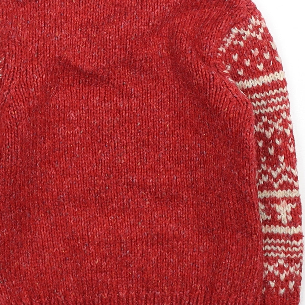 NEXT Baby Red Geometric Cotton Pullover Jumper Size 18-24 Months Button - Reindeer Christmas