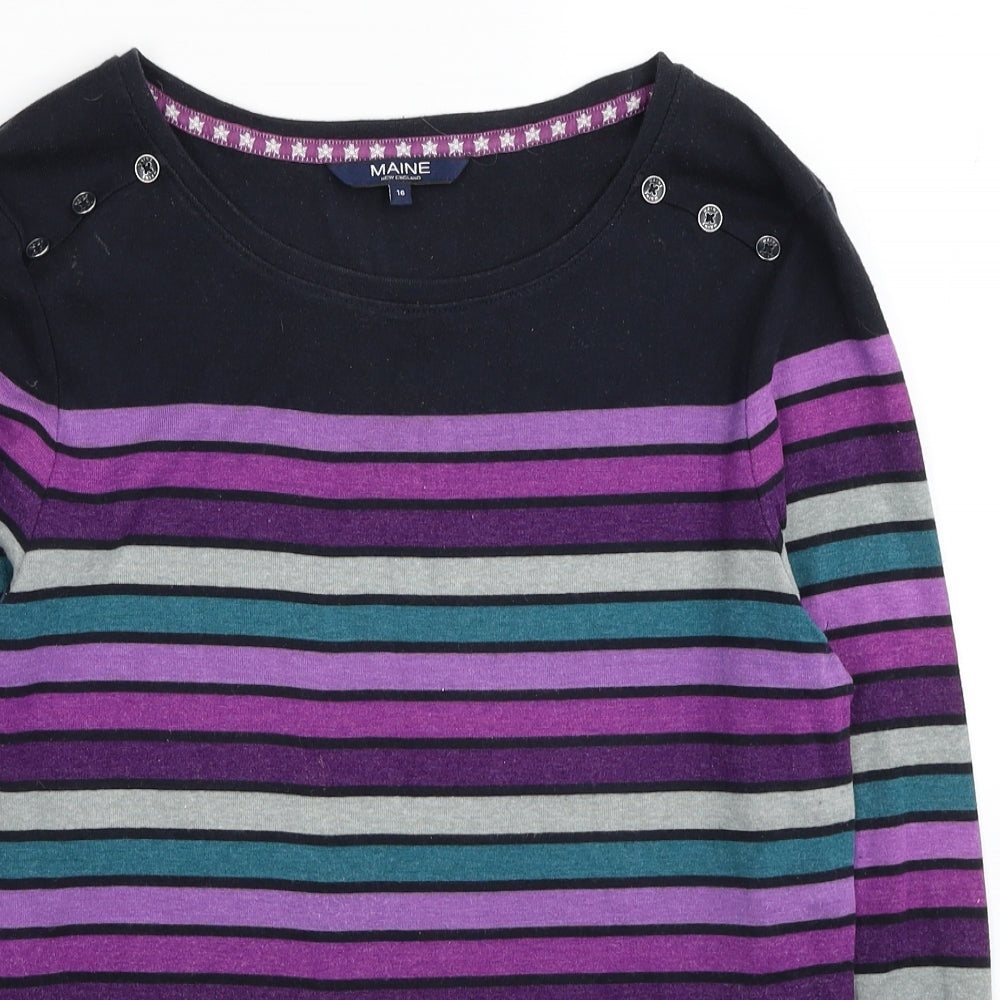 Maine Womens Multicoloured Striped Cotton Basic Blouse Size 16 Round Neck