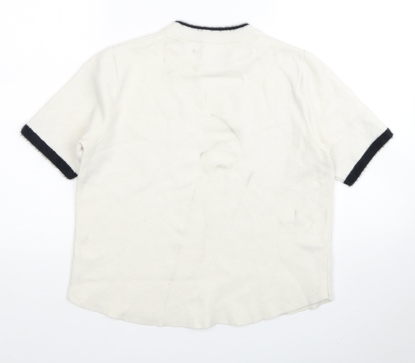 Zara Womens White Round Neck Viscose Pullover Jumper Size M