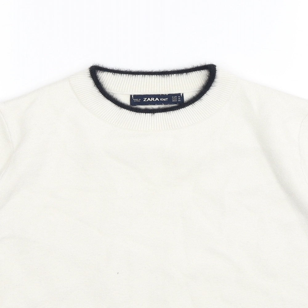 Zara Womens White Round Neck Viscose Pullover Jumper Size M