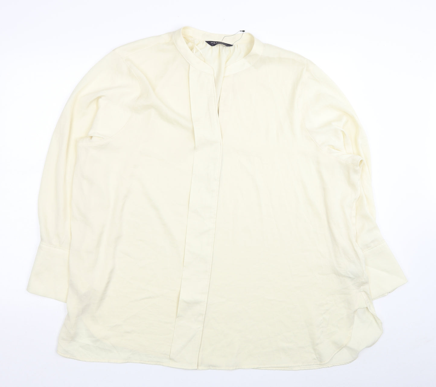 Marks and Spencer Womens Ivory Polyester Basic Button-Up Size 24 V-Neck
