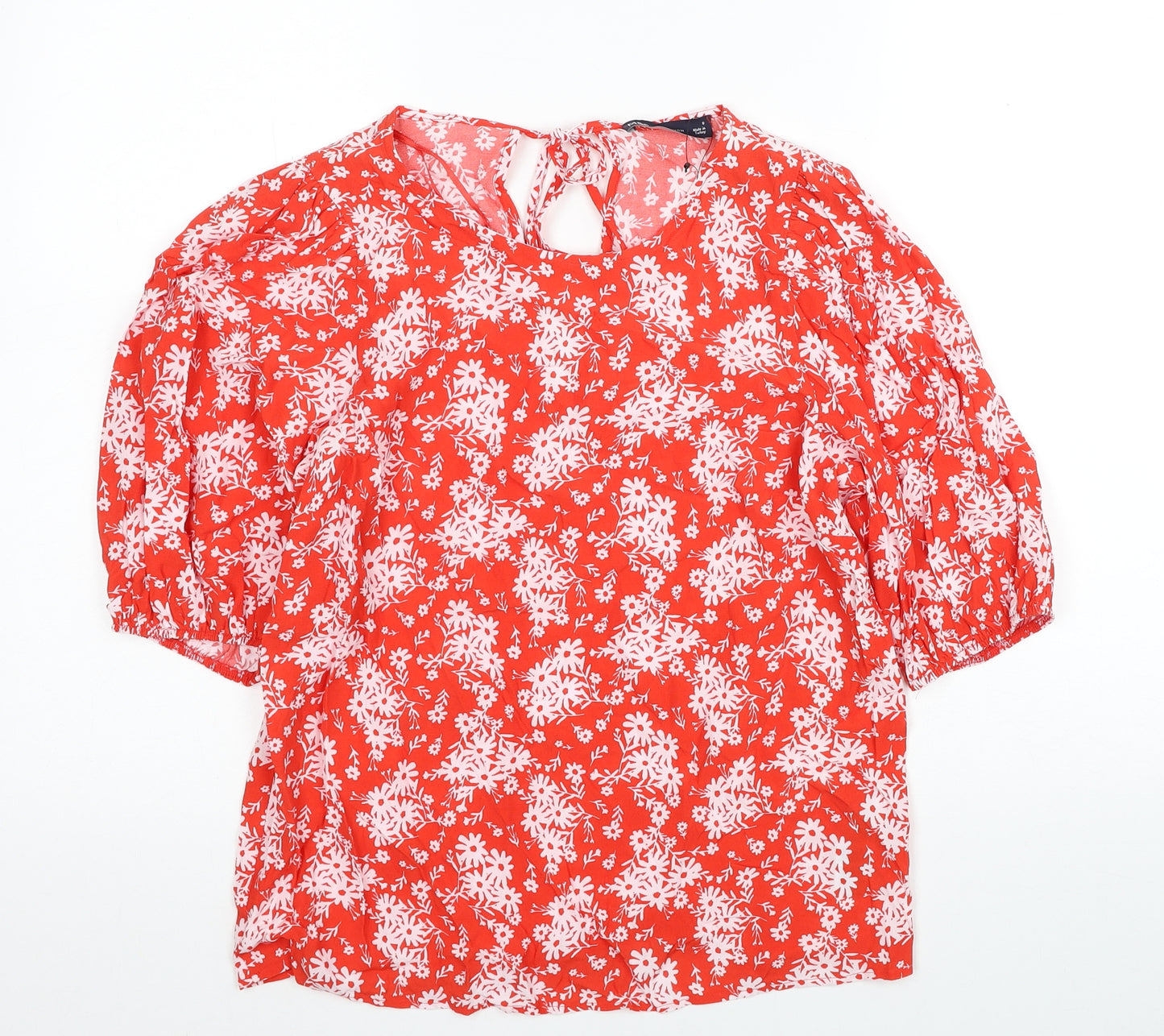 Marks and Spencer Womens Red Floral Viscose Basic Blouse Size 8 Scoop Neck