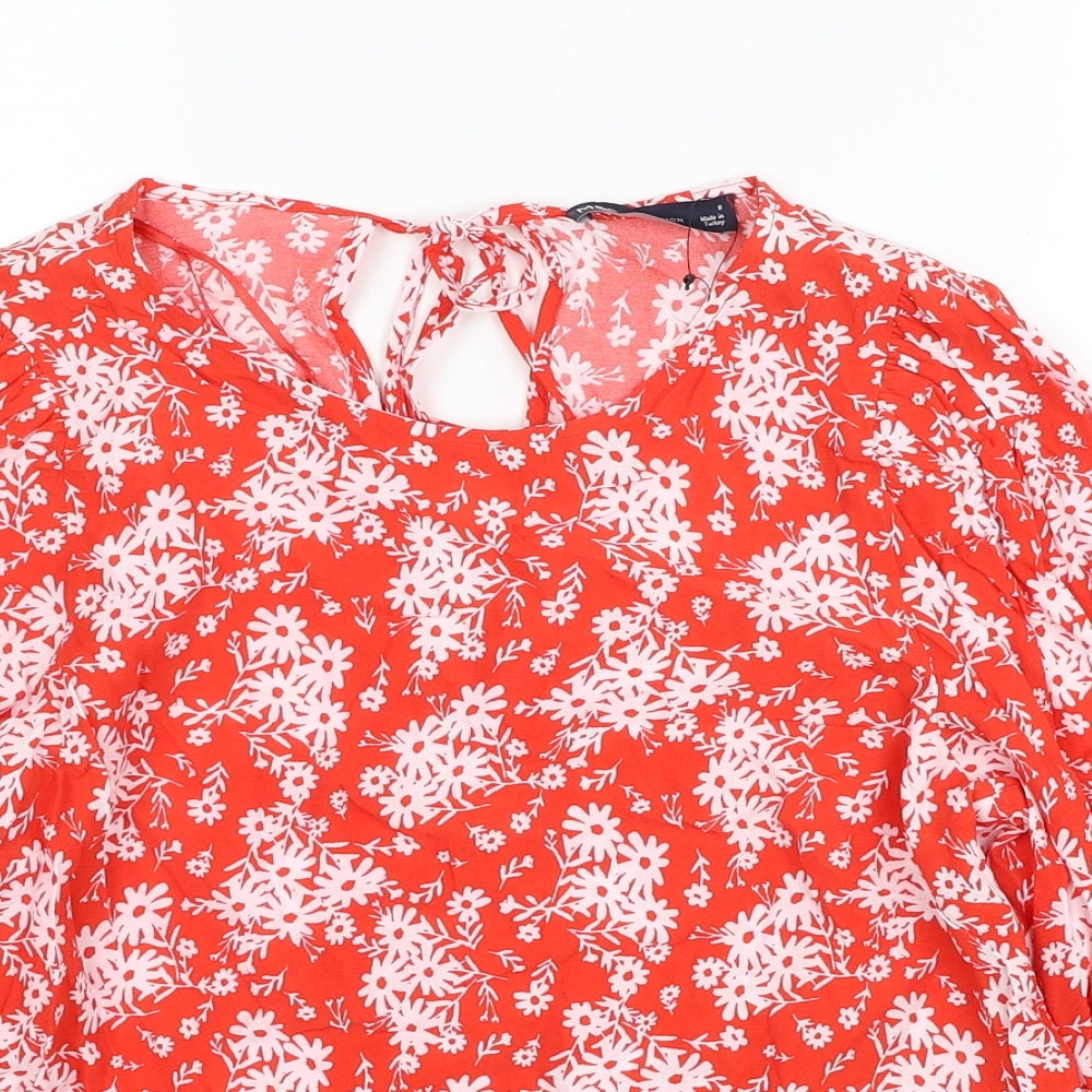 Marks and Spencer Womens Red Floral Viscose Basic Blouse Size 8 Scoop Neck