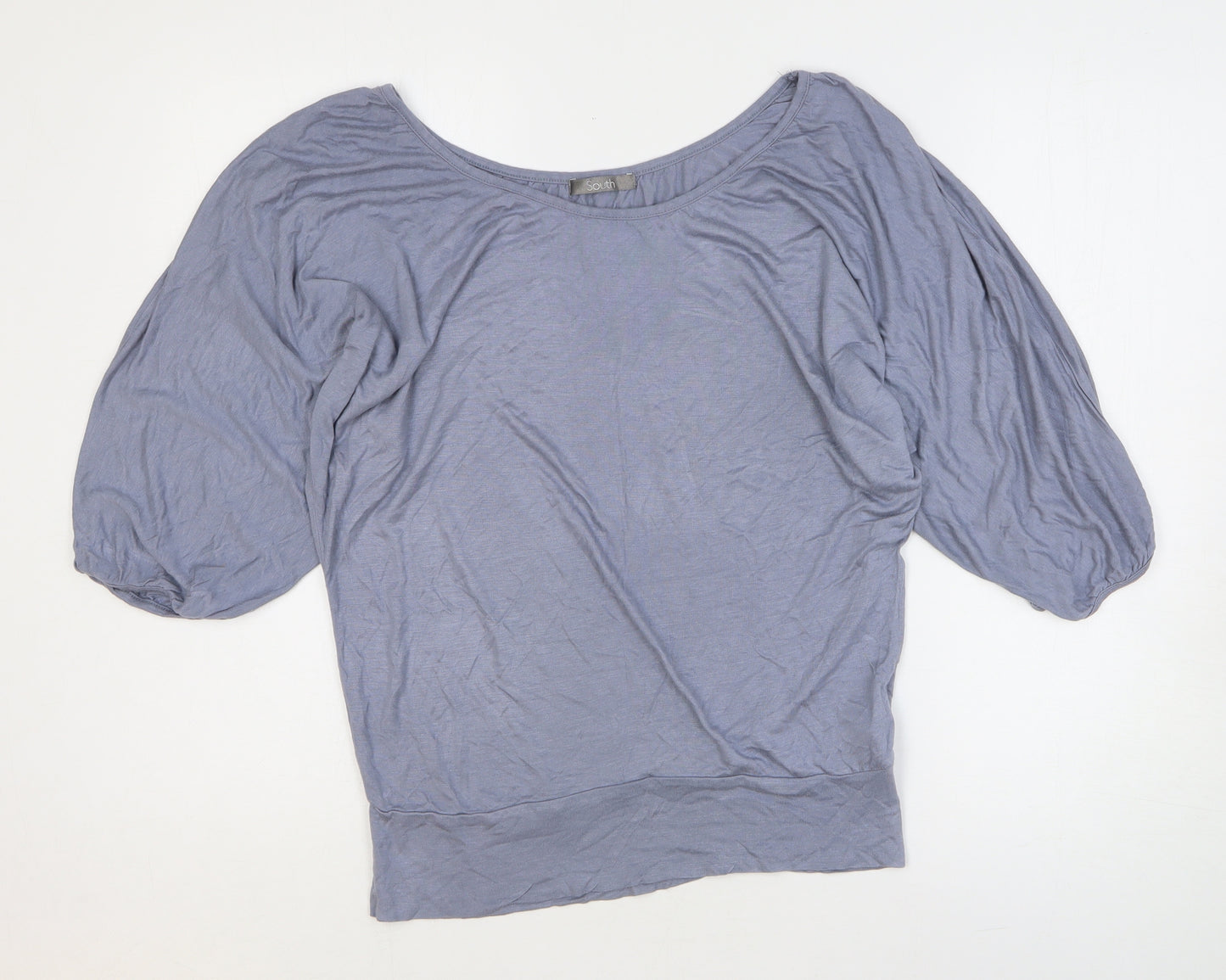 South Womens Blue Viscose Basic T-Shirt Size 10 Boat Neck